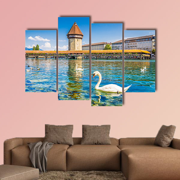 Historic city center of Lucerne with famous Chapel Bridge multi panel canvas wall art