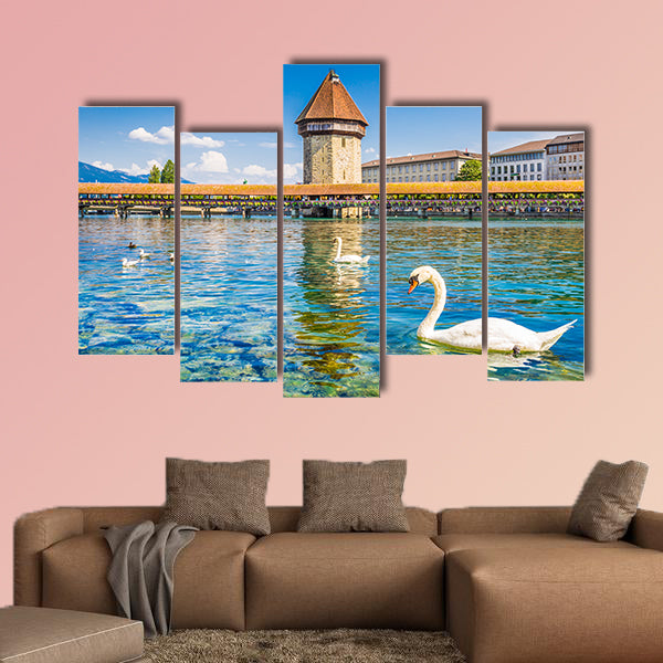 Historic city center of Lucerne with famous Chapel Bridge multi panel canvas wall art