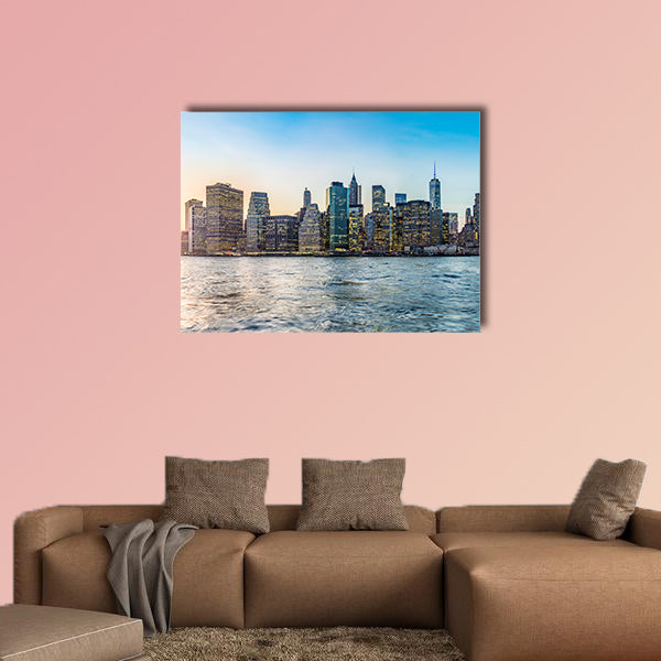 Manhattan downtown urban view with Brooklyn Bridge multi panel canvas wall art