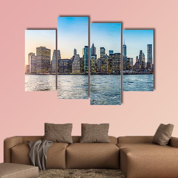 Manhattan downtown urban view with Brooklyn Bridge multi panel canvas wall art