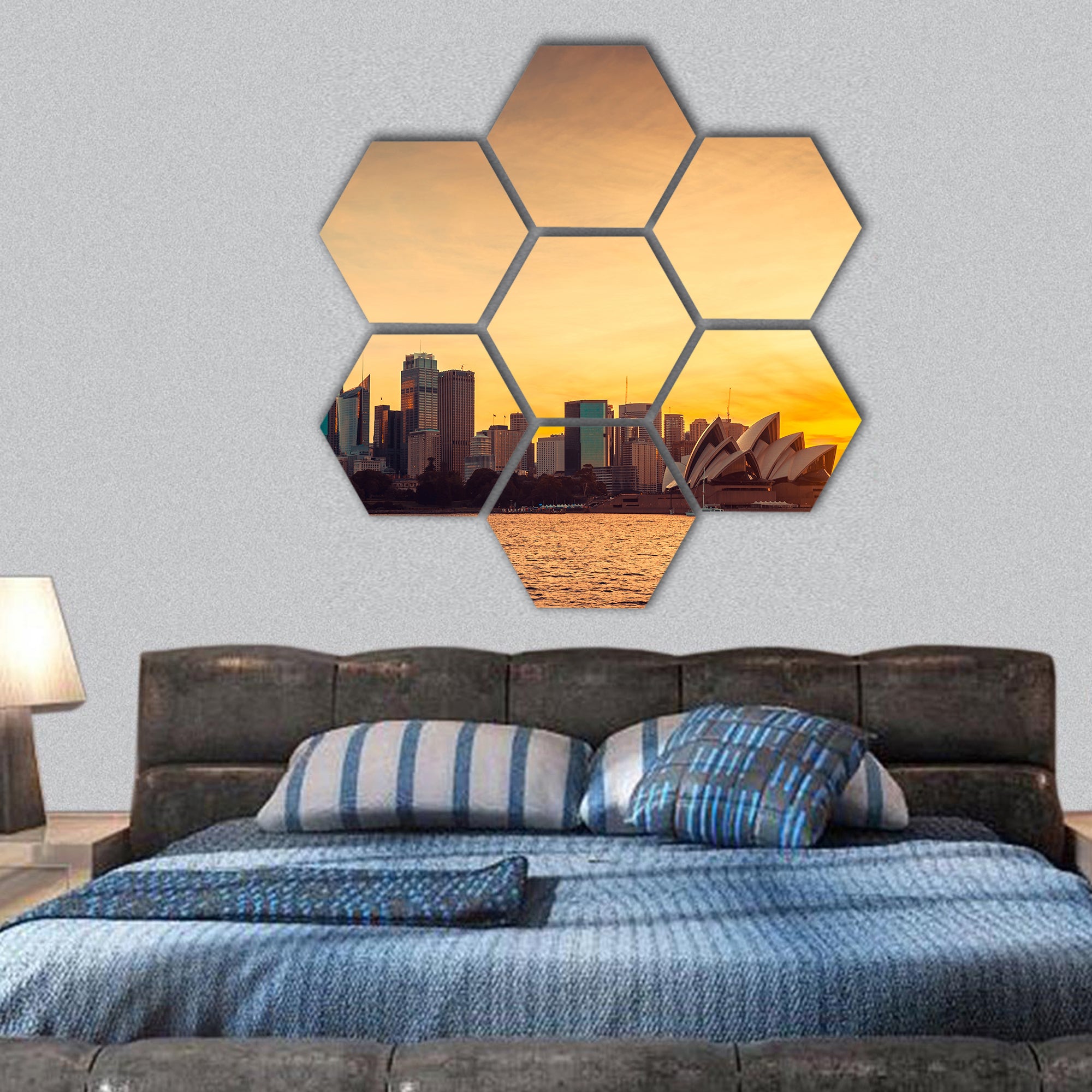 Sydney city view at sunset, NSW, Australia hexagonal canvas wall art