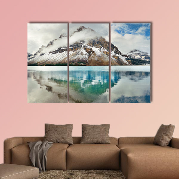 Bow Lake panorama reflection with snow capped mountain wall art