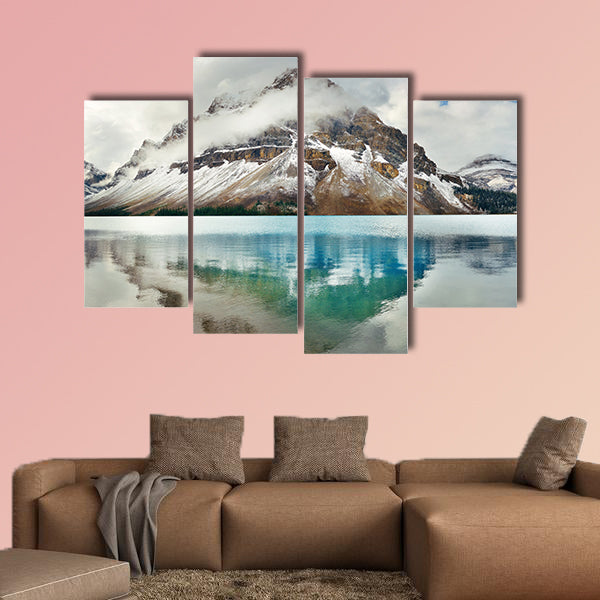 Bow Lake panorama reflection with snow capped mountain wall art