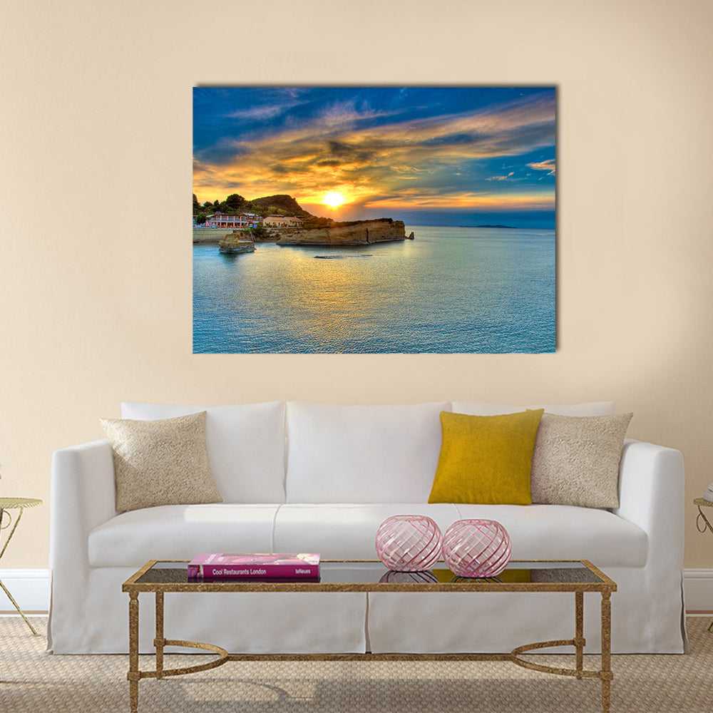 Sunset over Corfu Island, Greece Multi Panel Canvas Wall Art
