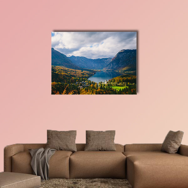 Breathtaking view of the famous Bohinj Lake from above, multi panel canvas wall art