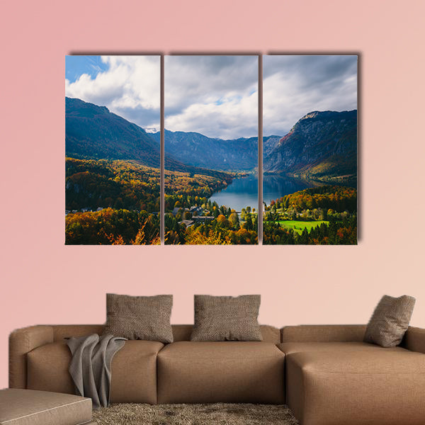 Breathtaking view of the famous Bohinj Lake from above, multi panel canvas wall art