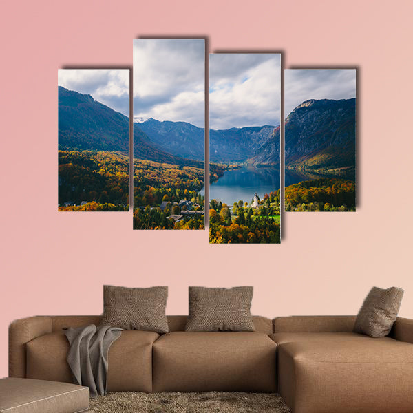 Breathtaking view of the famous Bohinj Lake from above, multi panel canvas wall art