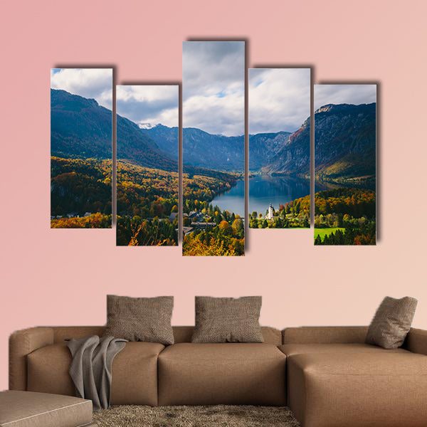 Breathtaking view of the famous Bohinj Lake from above, multi panel canvas wall art