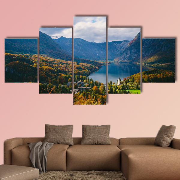 Breathtaking view of the famous Bohinj Lake from above, multi panel canvas wall art