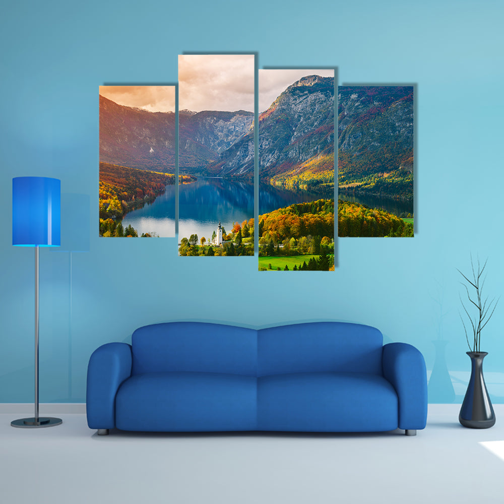 Breathtaking view of the famous Bohinj Lake from above multi panel canvas wall art