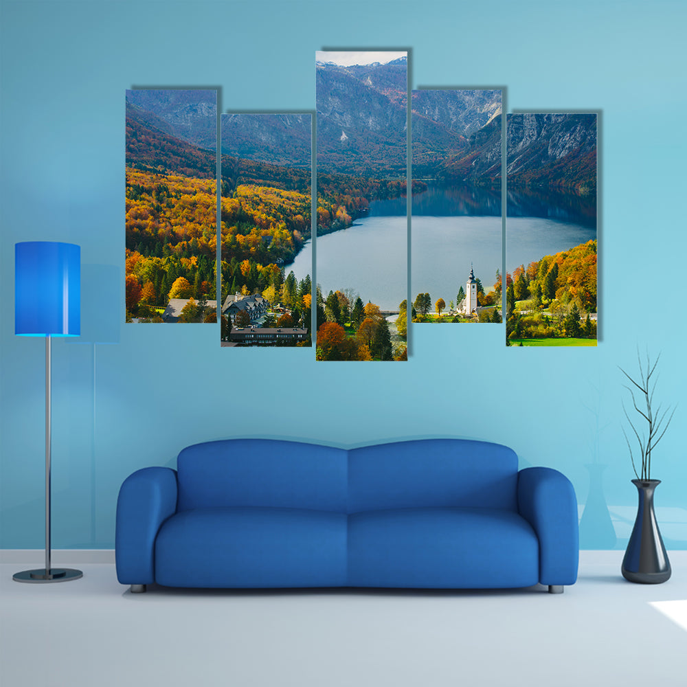 Breathtaking view of the famous Bohinj Lake multi panel canvas wall art