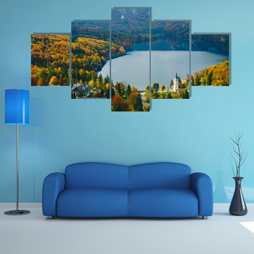 Breathtaking view of the famous Bohinj Lake multi panel canvas wall art