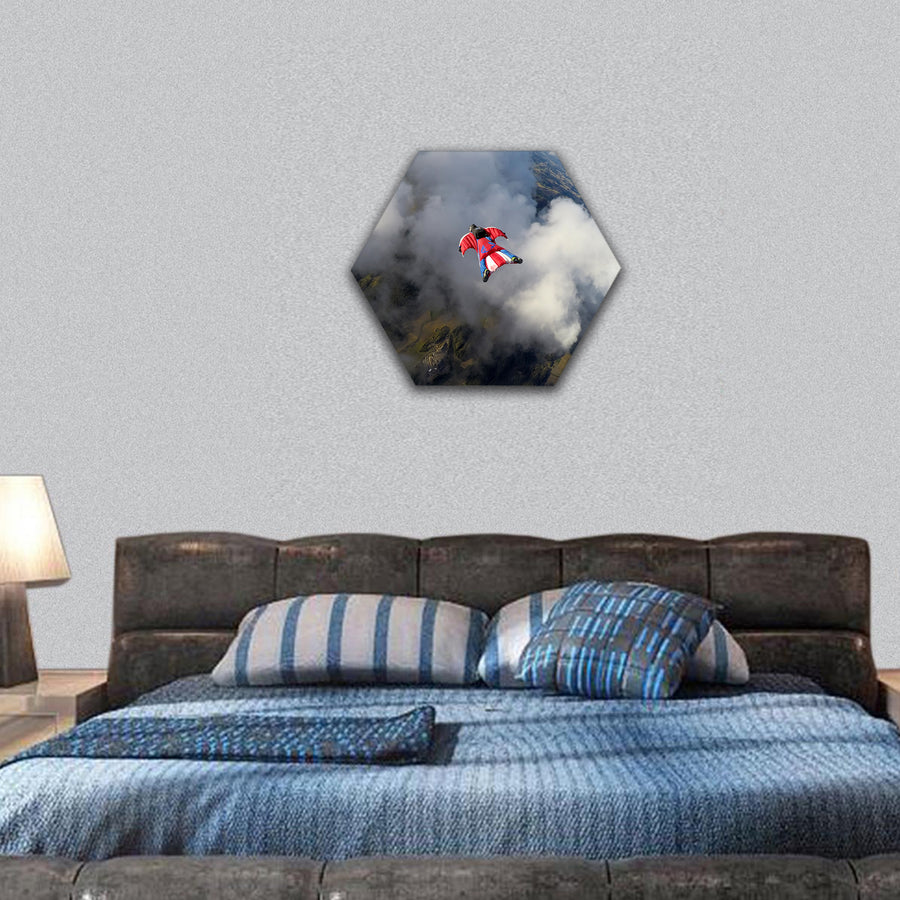 Wingsuit skydiving hexagonal canvas wall art