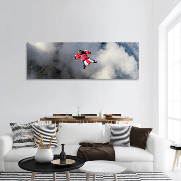 Wingsuit skydiving panoramic canvas wall art