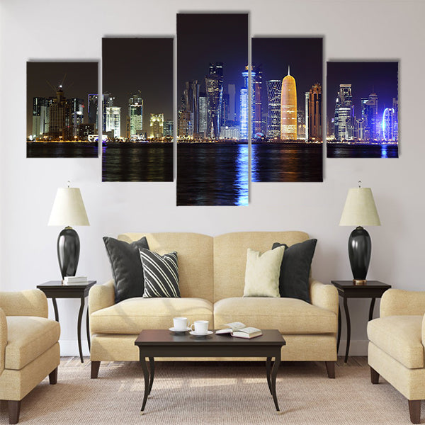 Doha, Qatar. Night skyline Multi panel canvas wall art