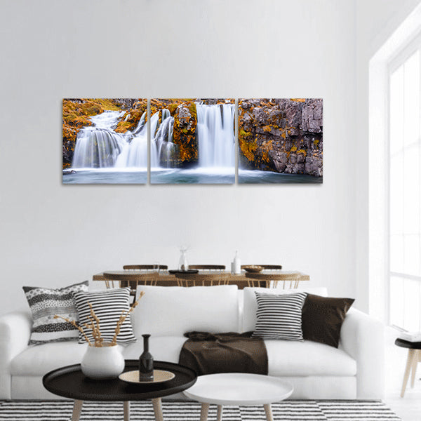 Waterfall landscape at Kirkjufell , Snaefellsnes peninsula panoramic canvas wall art