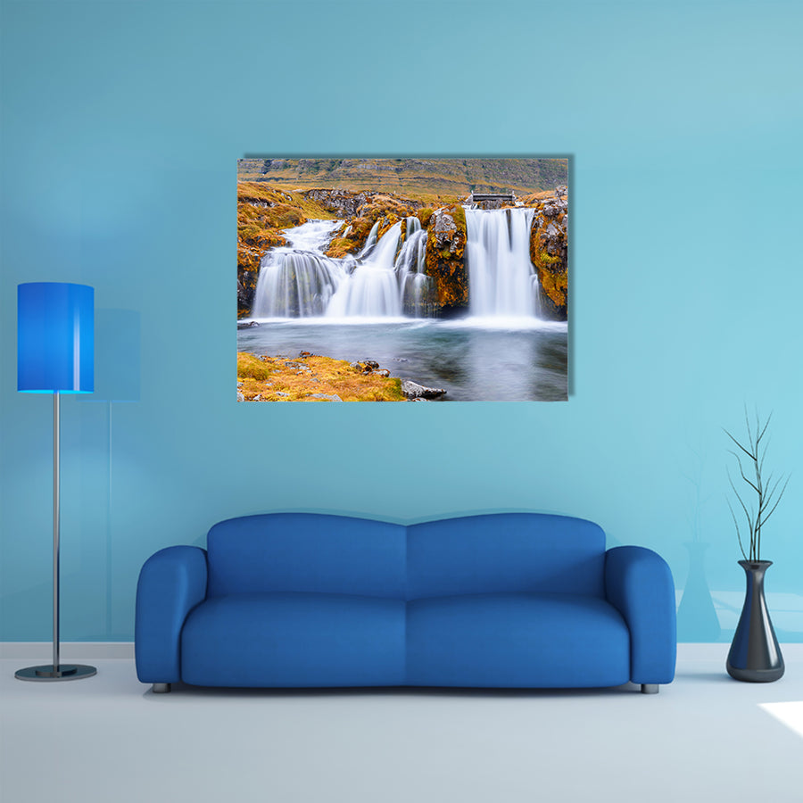 Beautiful waterfall landscape on Kirkjufell Mountain, multi panel canvas wall art
