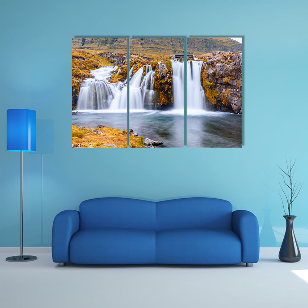 Beautiful waterfall landscape on Kirkjufell Mountain, multi panel canvas wall art