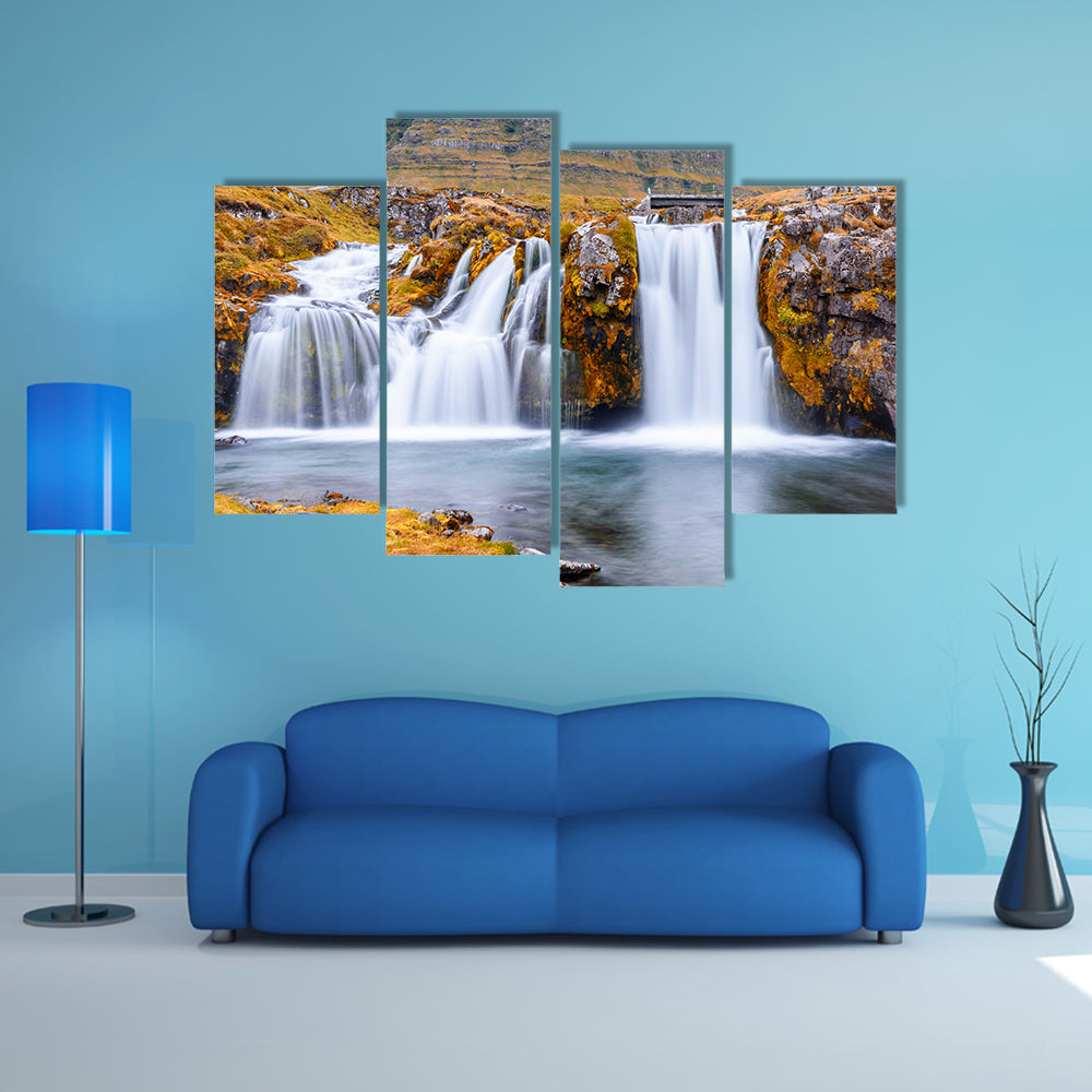 Beautiful waterfall landscape on Kirkjufell Mountain, multi panel canvas wall art