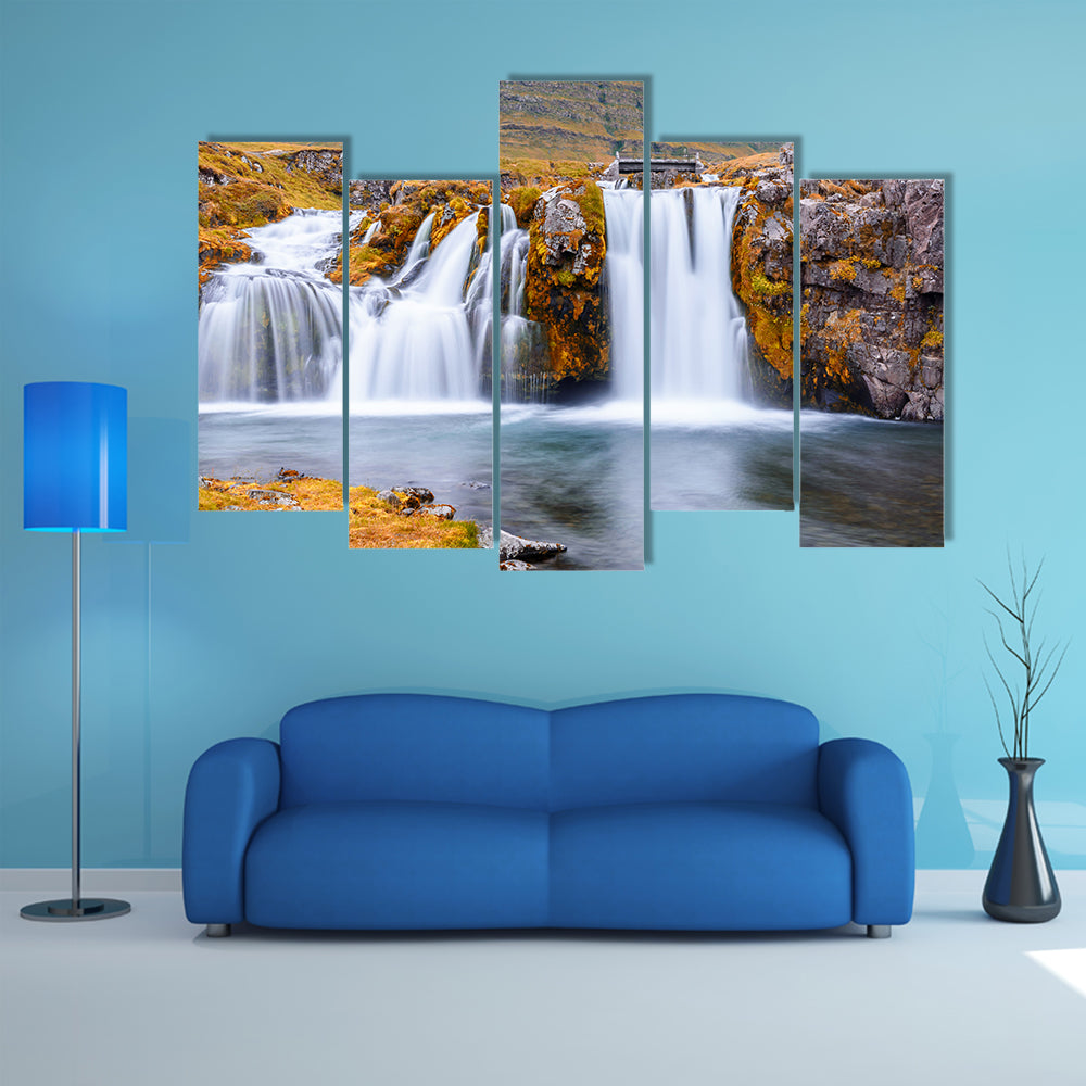 Beautiful waterfall landscape on Kirkjufell Mountain, multi panel canvas wall art