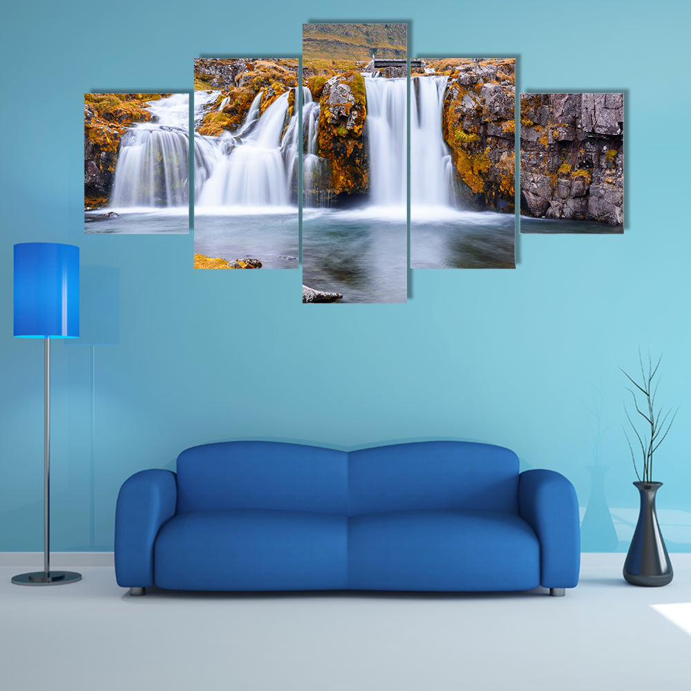 Beautiful waterfall landscape on Kirkjufell Mountain, multi panel canvas wall art