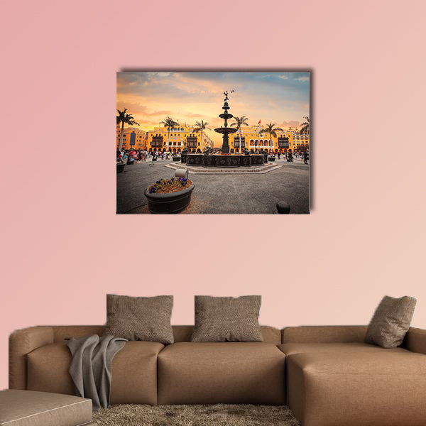 Panoramic view of Lima main square and cathedral church canvas wall art