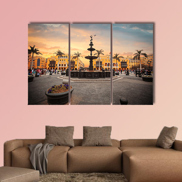 Panoramic view of Lima main square and cathedral church canvas wall art