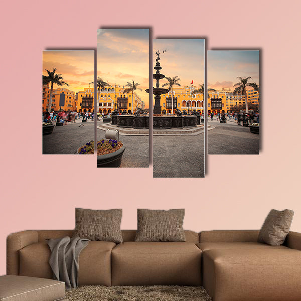Panoramic view of Lima main square and cathedral church canvas wall art