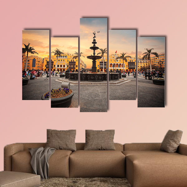 Panoramic view of Lima main square and cathedral church canvas wall art