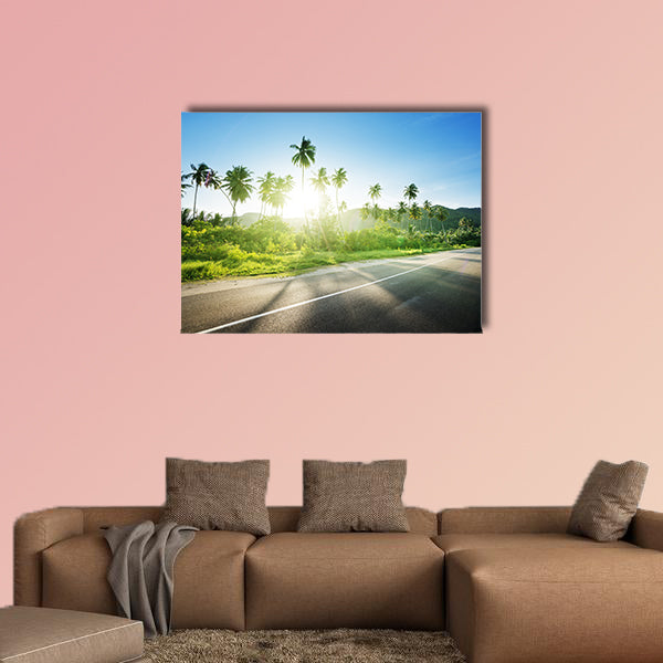 Empty road in jungle of Seychelles islands multi panel canvas wall art