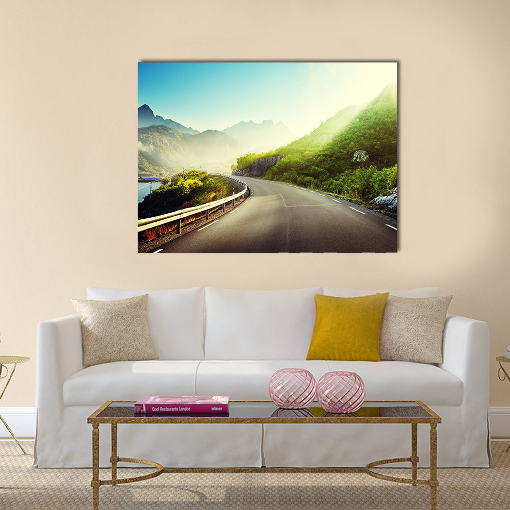 road and mist, Lofoten islands Norway multi panel canvas wall art