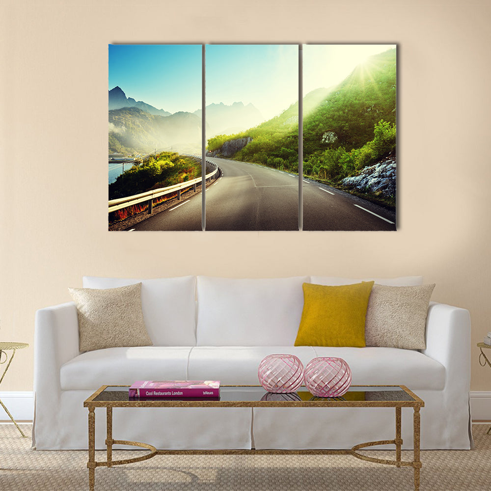 road and mist, Lofoten islands Norway multi panel canvas wall art