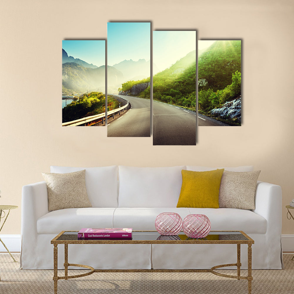 road and mist, Lofoten islands Norway multi panel canvas wall art