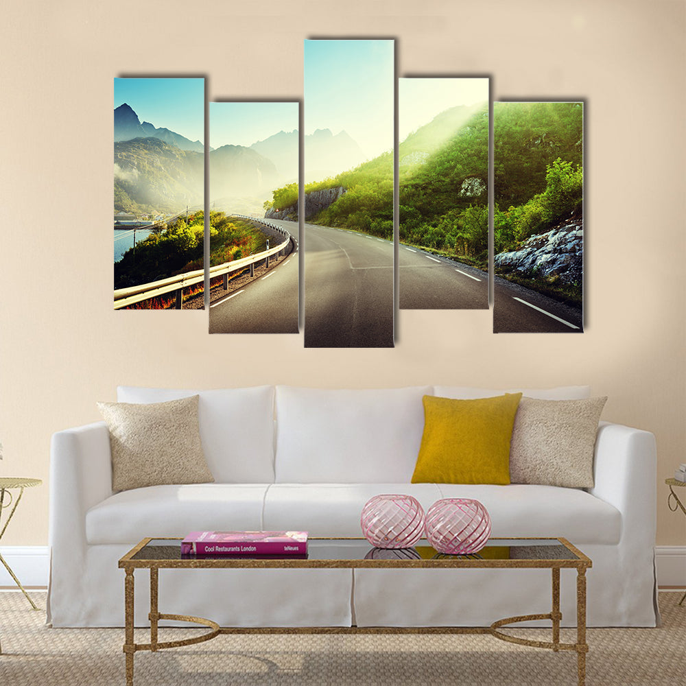 road and mist, Lofoten islands Norway multi panel canvas wall art