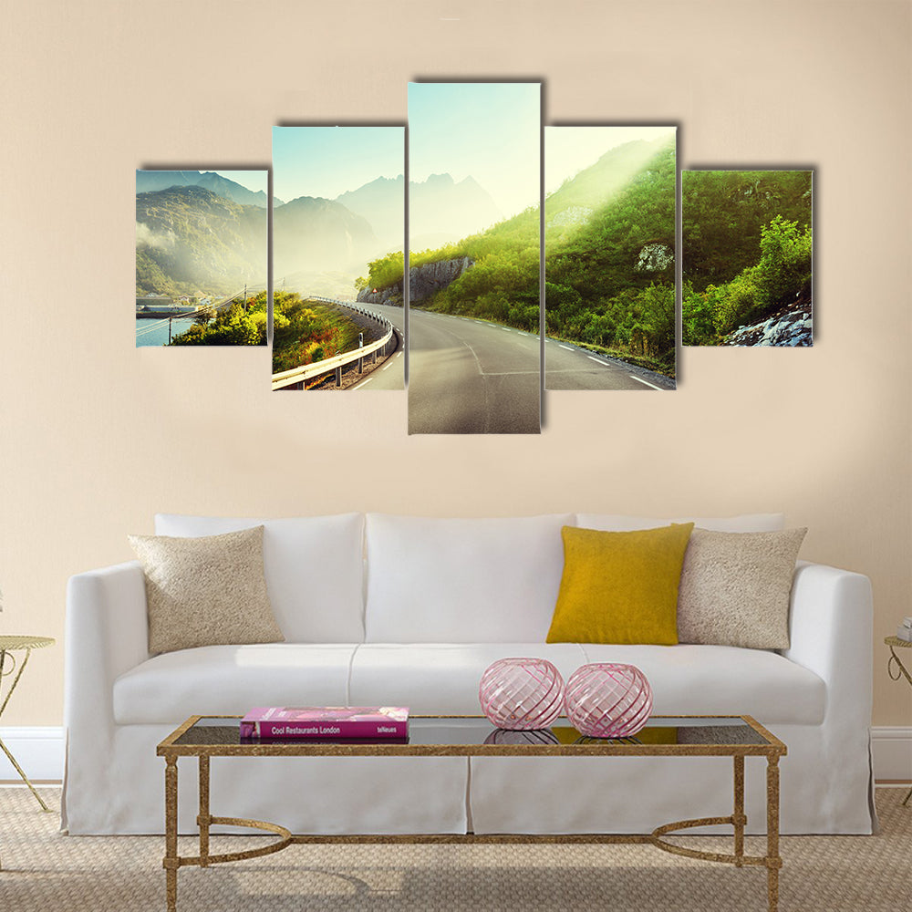 road and mist, Lofoten islands Norway multi panel canvas wall art