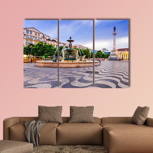 Lisbon, Portugal cityscape at Rossio Square multi panel canvas wall art