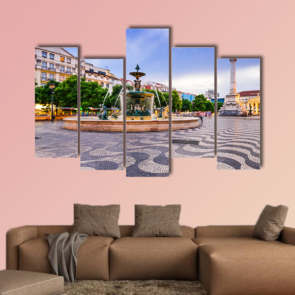 Lisbon, Portugal cityscape at Rossio Square multi panel canvas wall art
