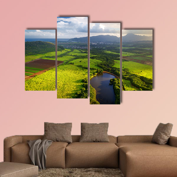 Stunning aerial view of spectacular jungles, Kauai, Hawaii Multi panel canvas wall art