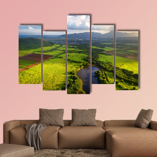 Stunning aerial view of spectacular jungles, Kauai, Hawaii Multi panel canvas wall art