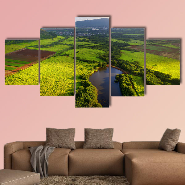 Stunning aerial view of spectacular jungles, Kauai, Hawaii Multi panel canvas wall art