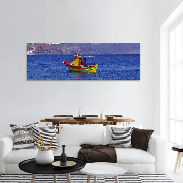 Colorful Boat In Water panoramic canvas wall art