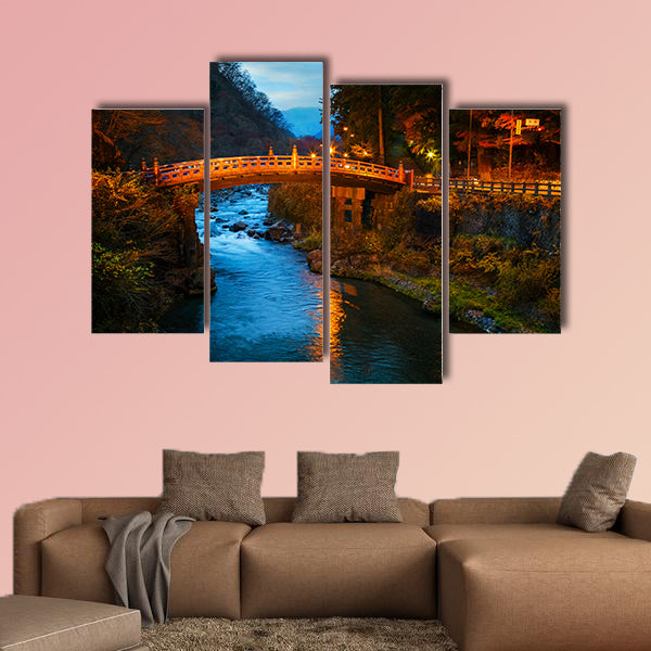 Shinkyo (Sacred Bridge) stands at the entrance to Futarasan Shrine multi panel canvas wall art