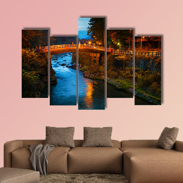 Shinkyo (Sacred Bridge) stands at the entrance to Futarasan Shrine multi panel canvas wall art
