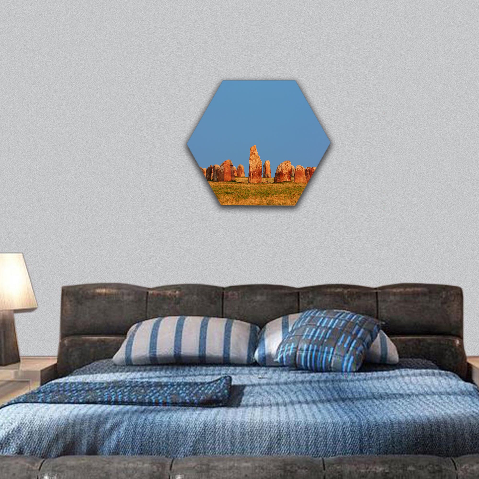 Ale stones is an ancient megalithic stone ship monument hexagonal canvas wall art