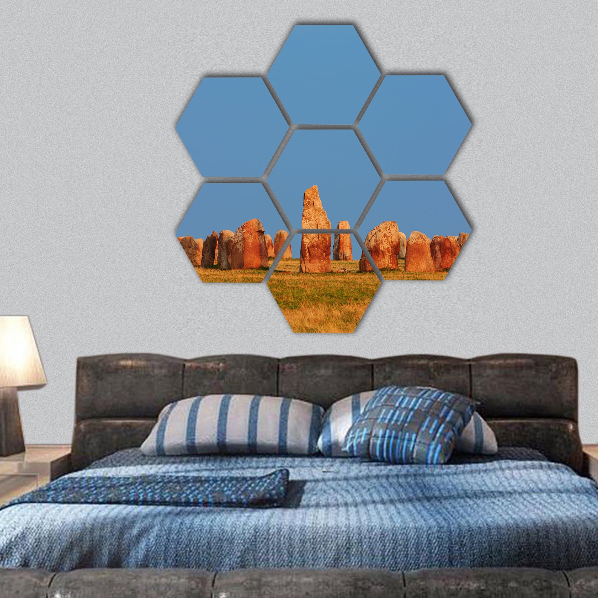 Ale stones is an ancient megalithic stone ship monument hexagonal canvas wall art