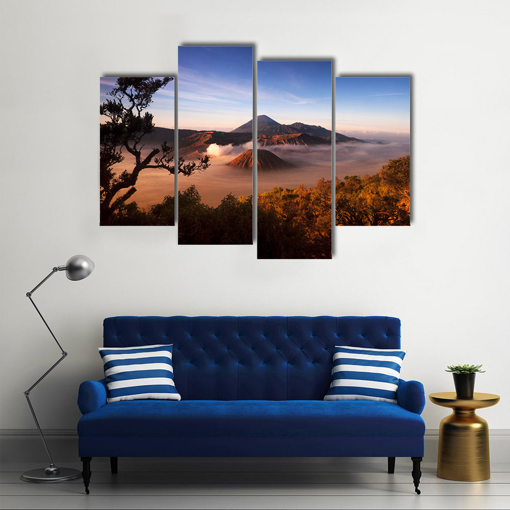 Mount Bromo volcanoes taken in Tengger Caldera, East Java, Indonesia Multi panel canvas wall art