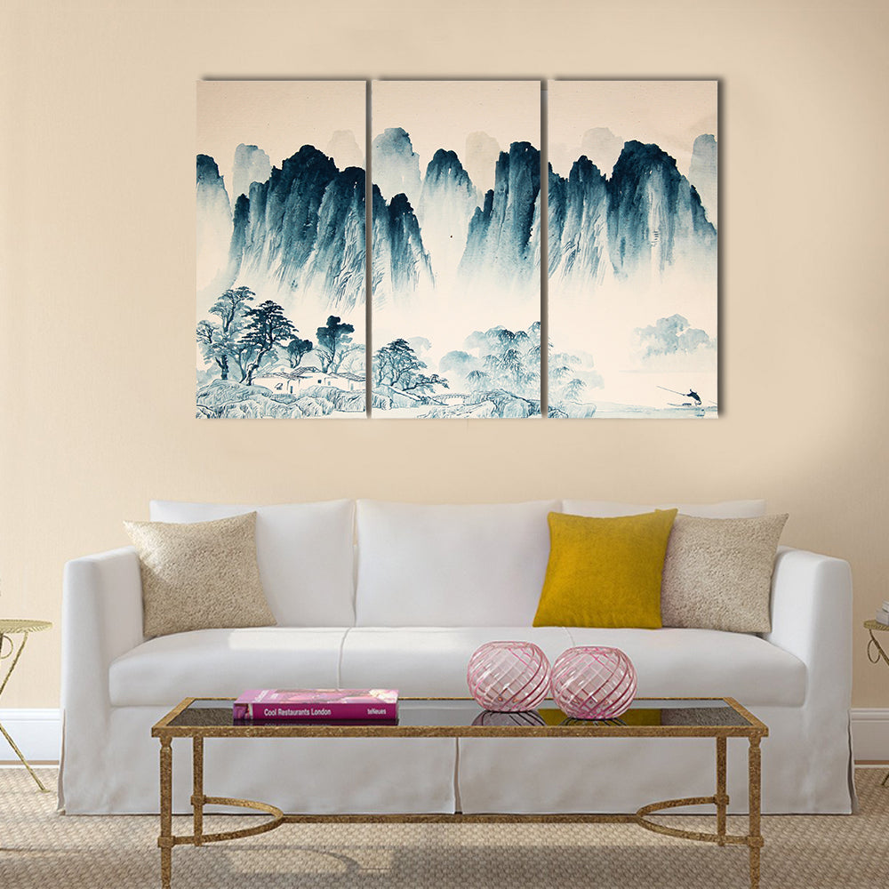 Chinese landscape watercolor painting Multi Panel Canvas Wall Art