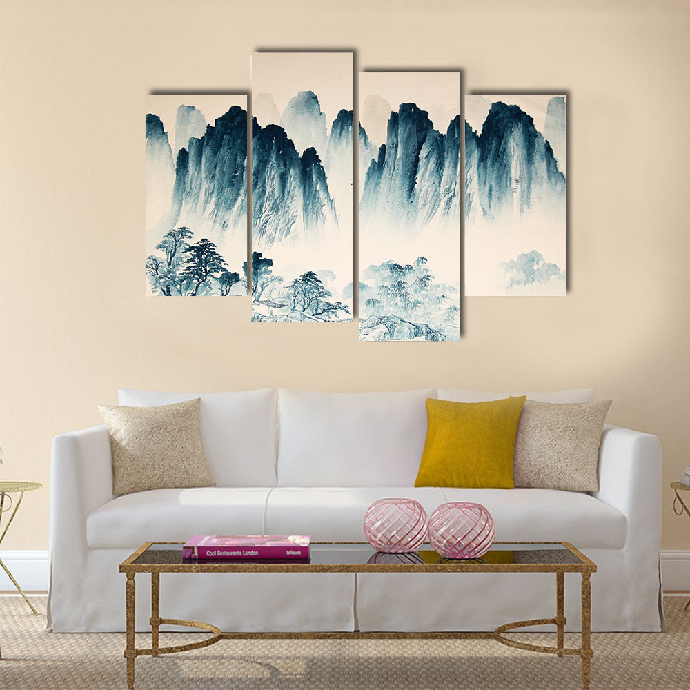 Chinese landscape watercolor painting Multi Panel Canvas Wall Art
