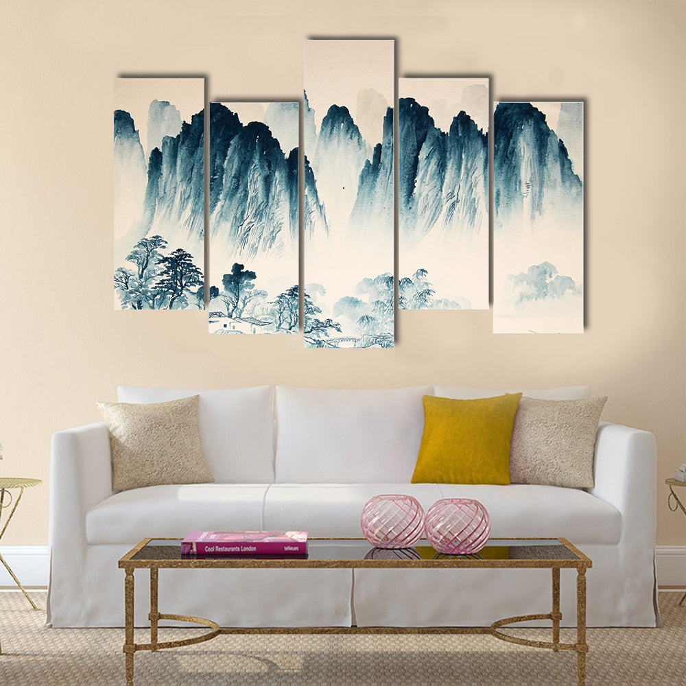 Chinese landscape watercolor painting Multi Panel Canvas Wall Art