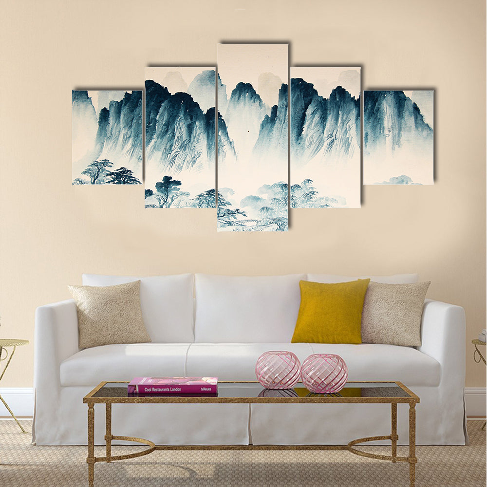 Chinese landscape watercolor painting Multi Panel Canvas Wall Art